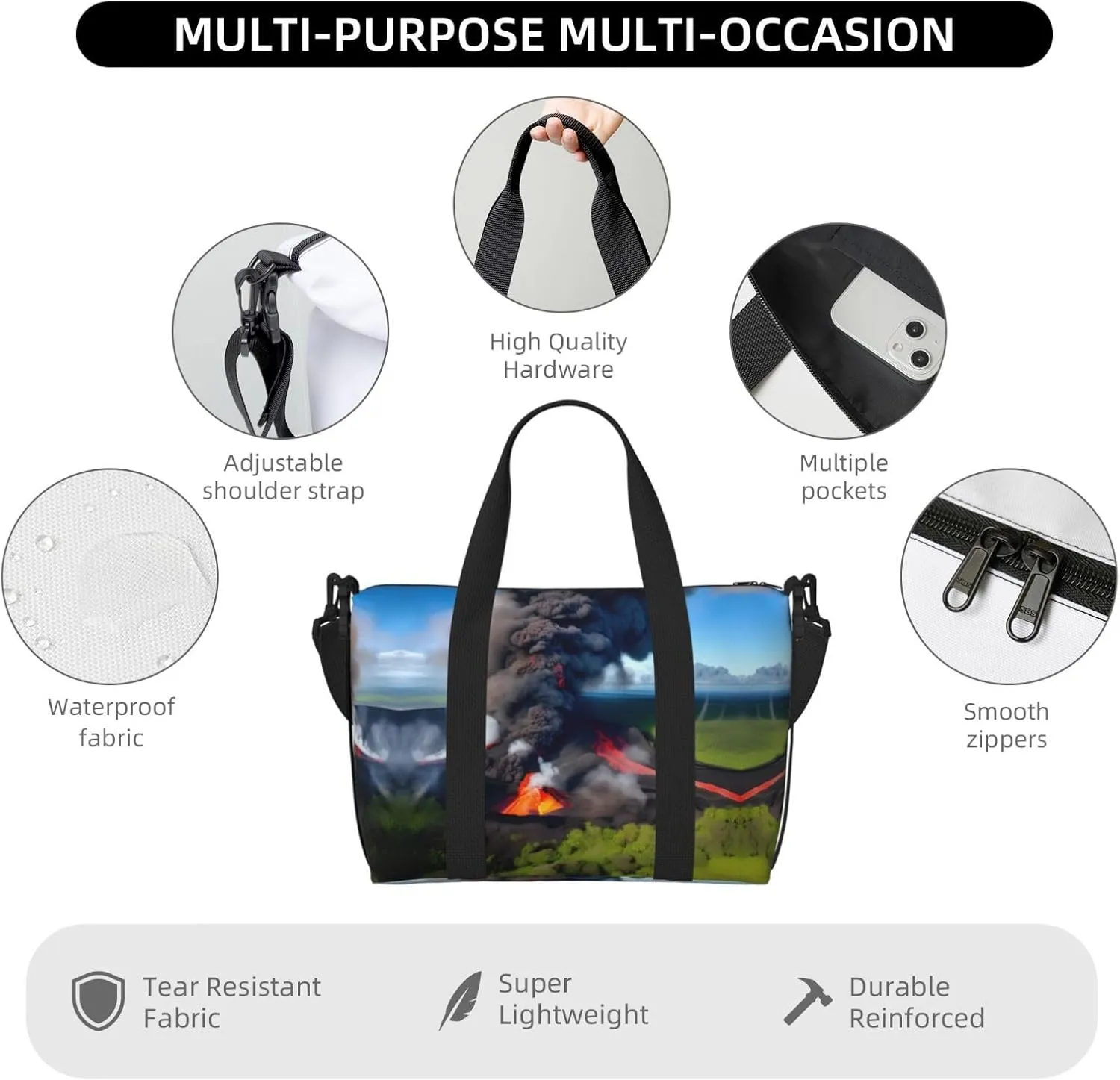 Kilauea Volcano Bloom Travel Bags, Weekender Carry On For Women, Sports Gym Bag, Workout Duffel Bag,Overnight