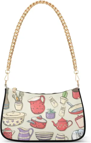 Kitchenware Utensils Shoulder Bag for Women Hobo Tote Handbag Gold Chain Crossbody Bag with Zipper Clutch Purse Handbags