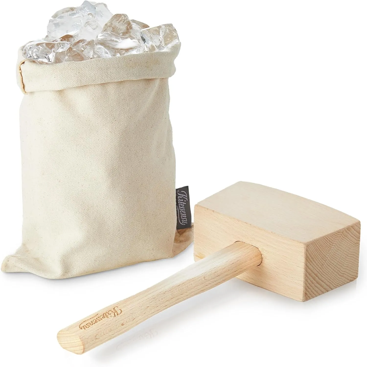 KITESSENSU Lewis Ice Bag and Mallet for Crushed Ice, Canvas Bag & Wooden Mallet Bar Tools Bartender Kit, Ice Crushers for Home Use