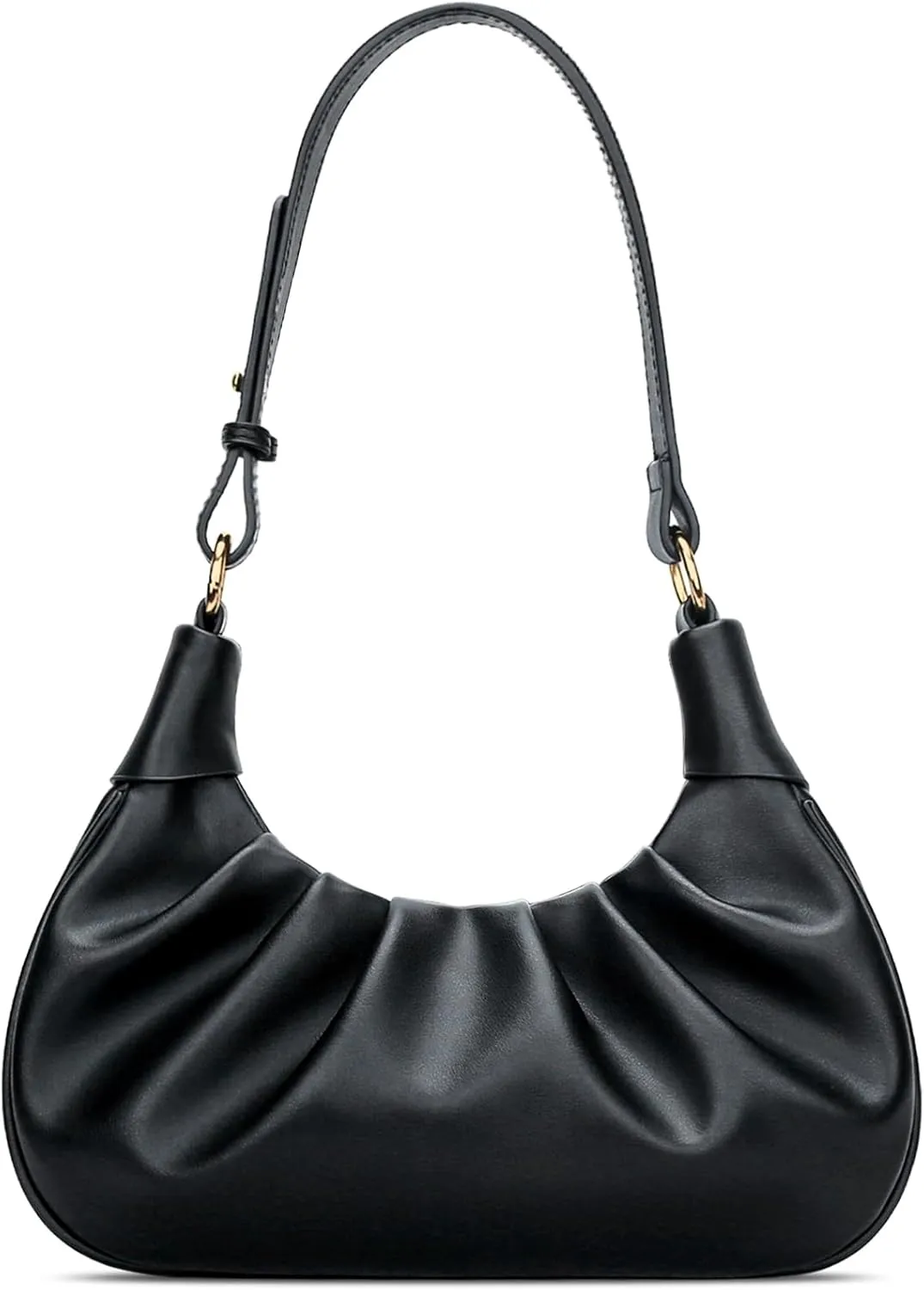 KKXIU Shoulder Bag Crescent Handbag Ruched Purse Underarm Bag Mini Hobo for Women,Detachable Gold Chain Crossbody Bag