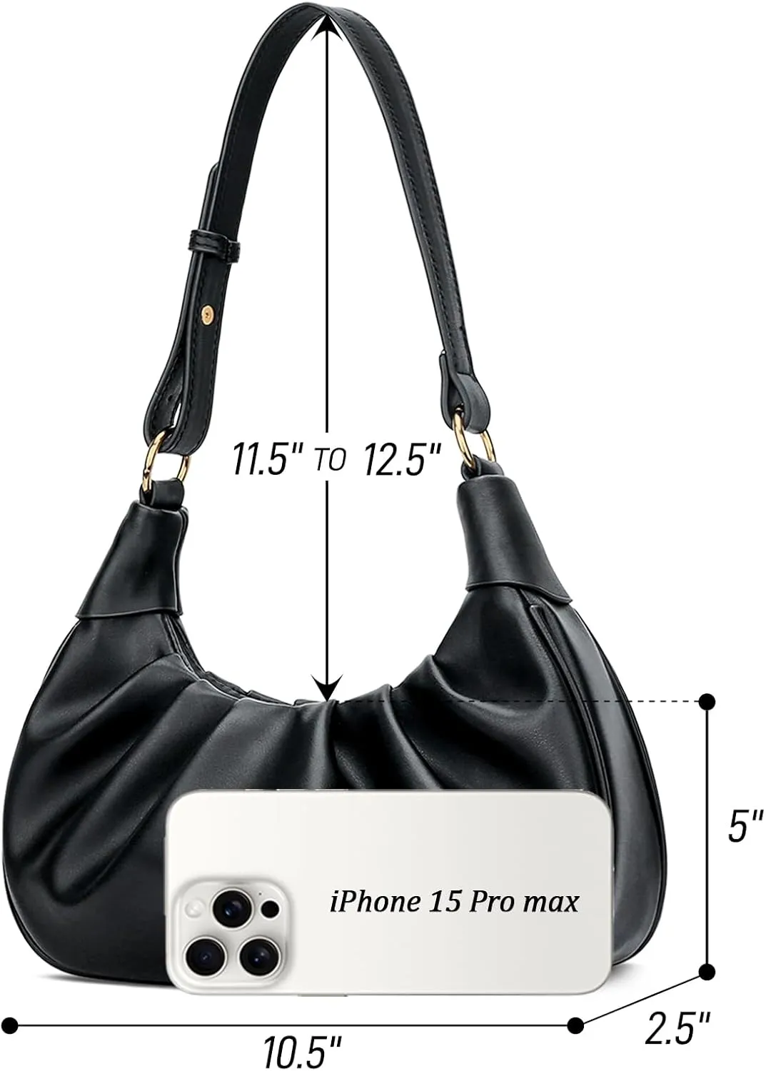 KKXIU Shoulder Bag Crescent Handbag Ruched Purse Underarm Bag Mini Hobo for Women,Detachable Gold Chain Crossbody Bag