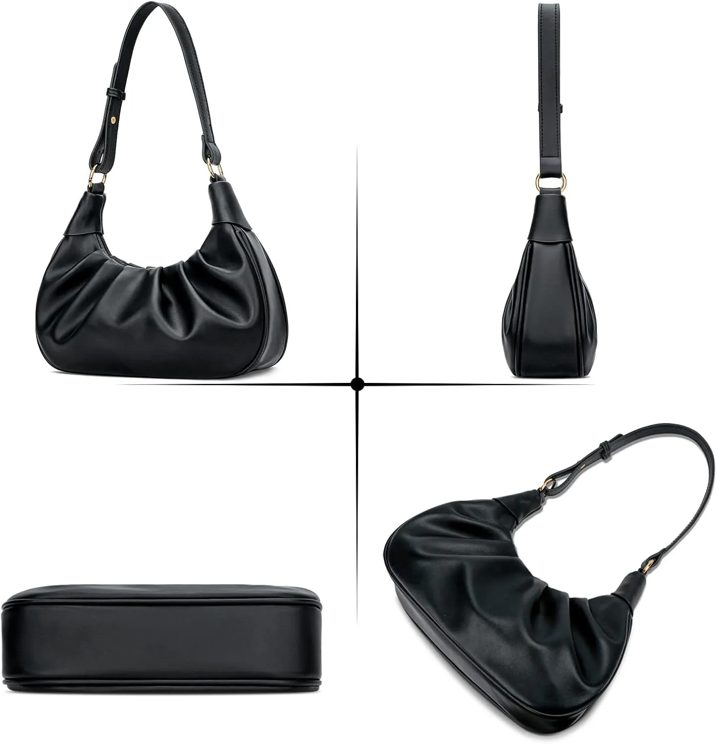 KKXIU Shoulder Bag Crescent Handbag Ruched Purse Underarm Bag Mini Hobo for Women,Detachable Gold Chain Crossbody Bag