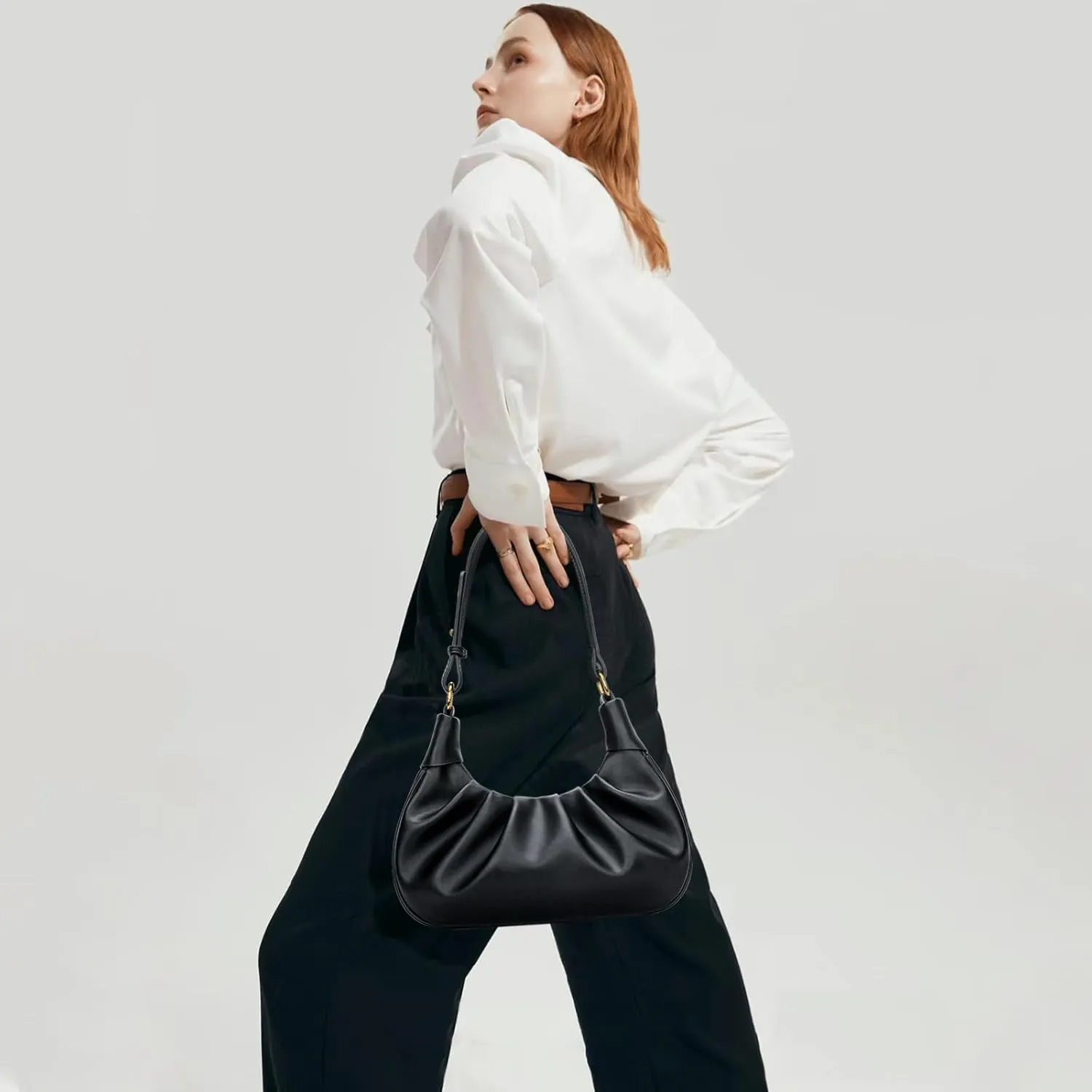 KKXIU Shoulder Bag Crescent Handbag Ruched Purse Underarm Bag Mini Hobo for Women,Detachable Gold Chain Crossbody Bag
