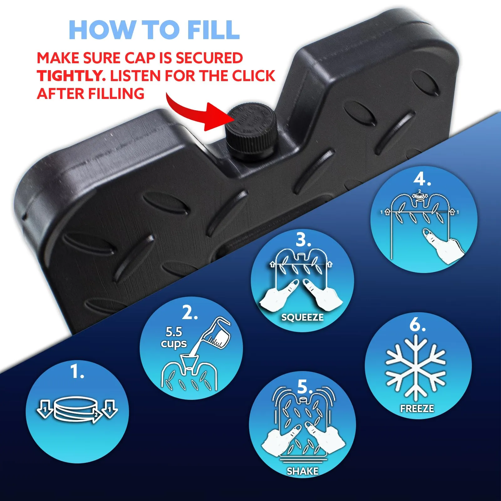 Kona Black/Ice Large Ice Packs for Coolers - Long Lasting Design - Refreezable Reusable Cooler Ice Pack (4)
