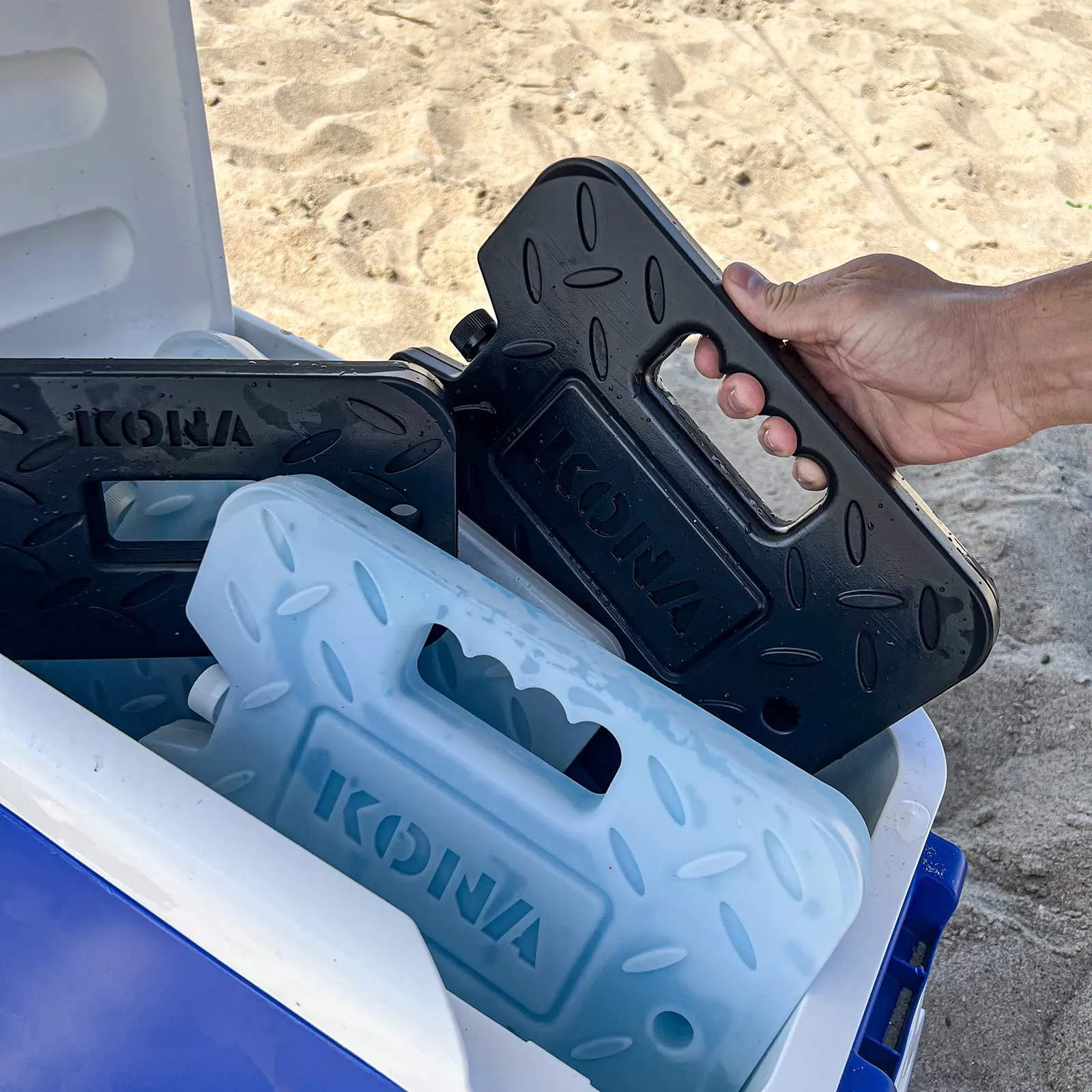 Kona Black/Ice Large Ice Packs for Coolers - Long Lasting Design - Refreezable Reusable Cooler Ice Pack (4)