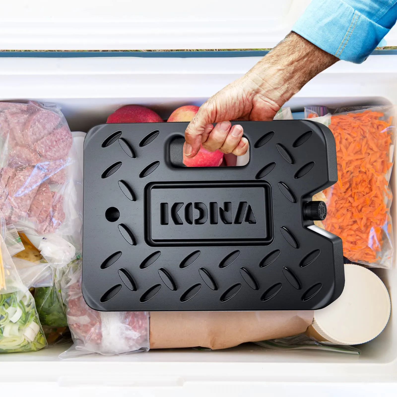 Kona Black/Ice Large Ice Packs for Coolers - Long Lasting Design - Refreezable Reusable Cooler Ice Pack (4)