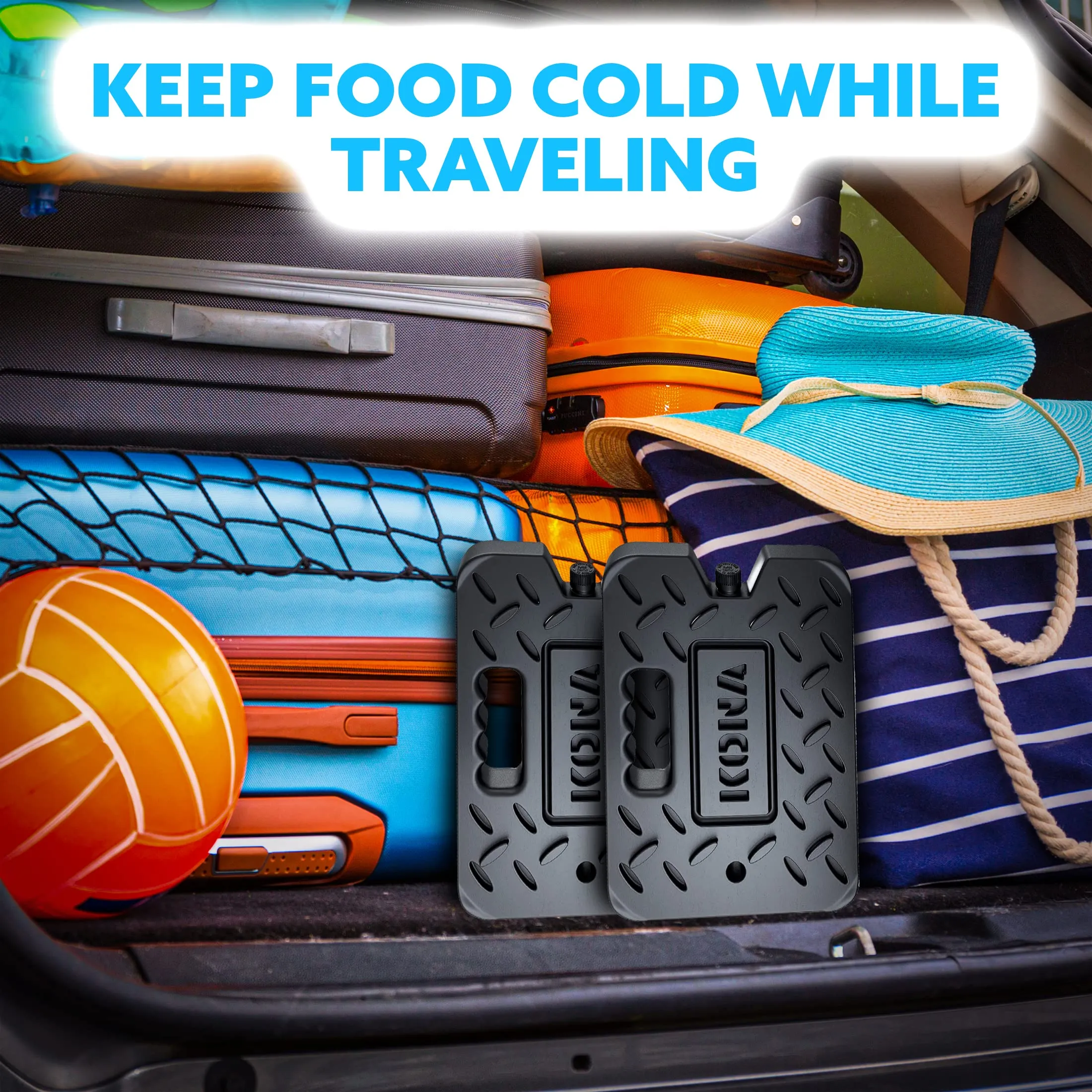 Kona Black/Ice Large Ice Packs for Coolers - Long Lasting Design - Refreezable Reusable Cooler Ice Pack (4)