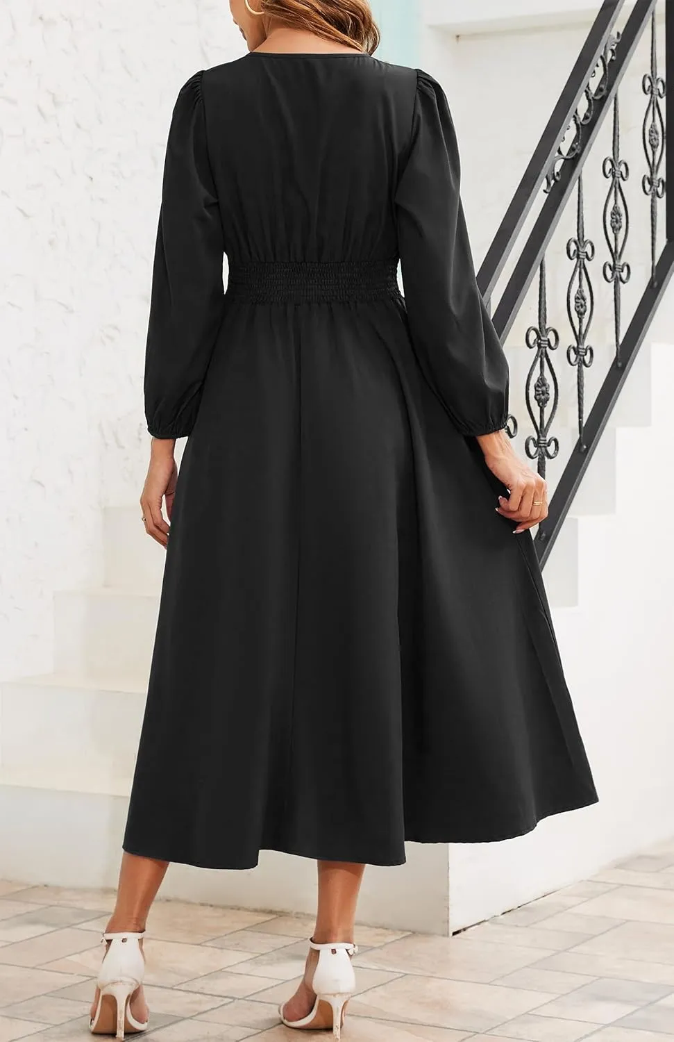 Kormei Women's Fall Maxi Dress Long Sleeve V Neck Casual Flowy A Line Cocktail Party Wedding Guest Dresses