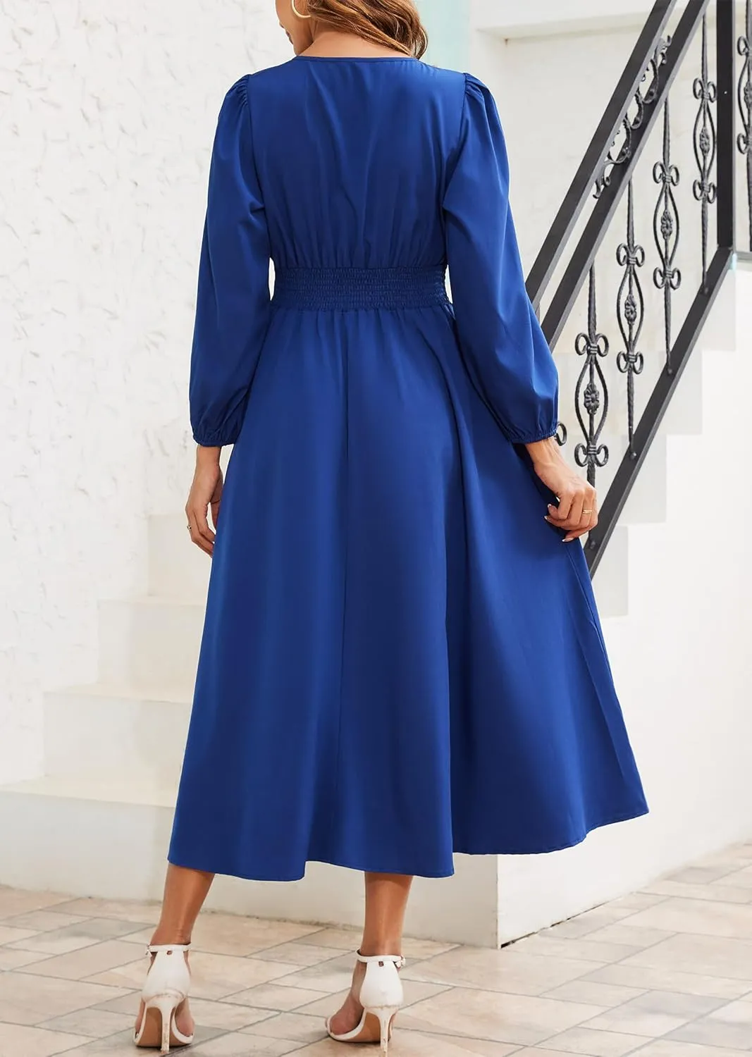 Kormei Women's Fall Maxi Dress Long Sleeve V Neck Casual Flowy A Line Cocktail Party Wedding Guest Dresses