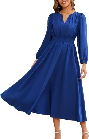 Kormei Women's Fall Maxi Dress Long Sleeve V Neck Casual Flowy A Line Cocktail Party Wedding Guest Dresses