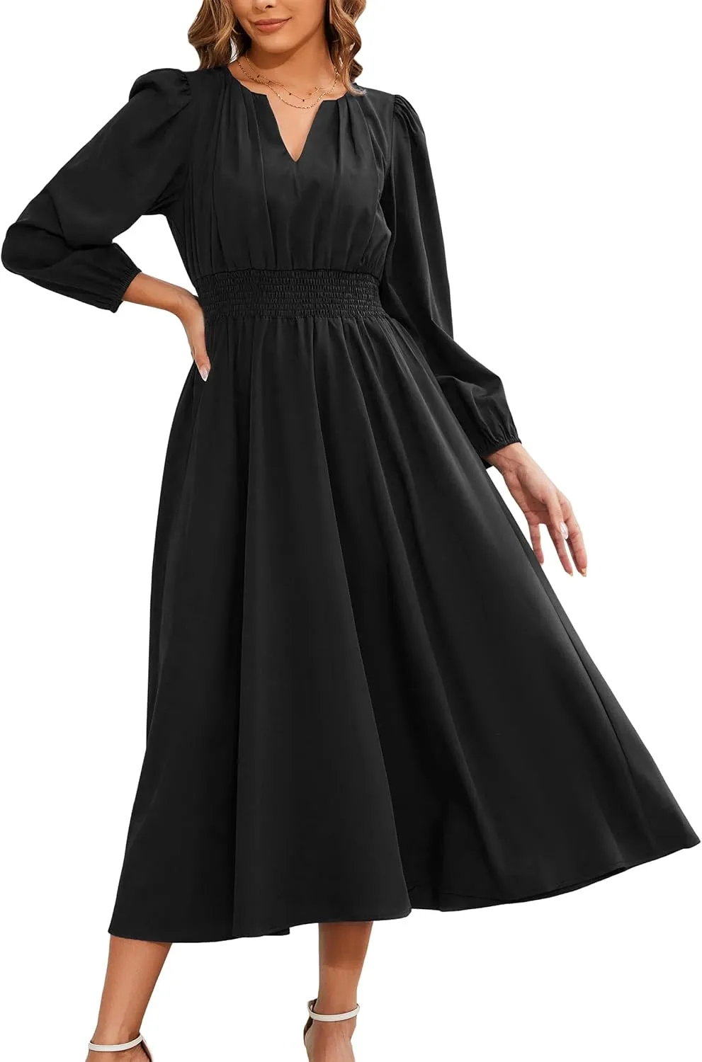 Kormei Women's Fall Maxi Dress Long Sleeve V Neck Casual Flowy A Line Cocktail Party Wedding Guest Dresses