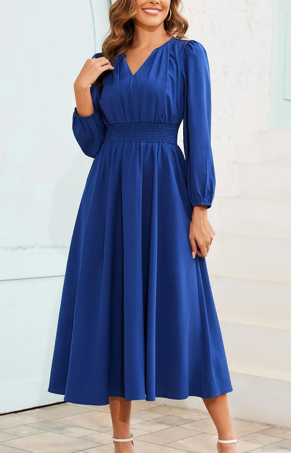 Kormei Women's Fall Maxi Dress Long Sleeve V Neck Casual Flowy A Line Cocktail Party Wedding Guest Dresses
