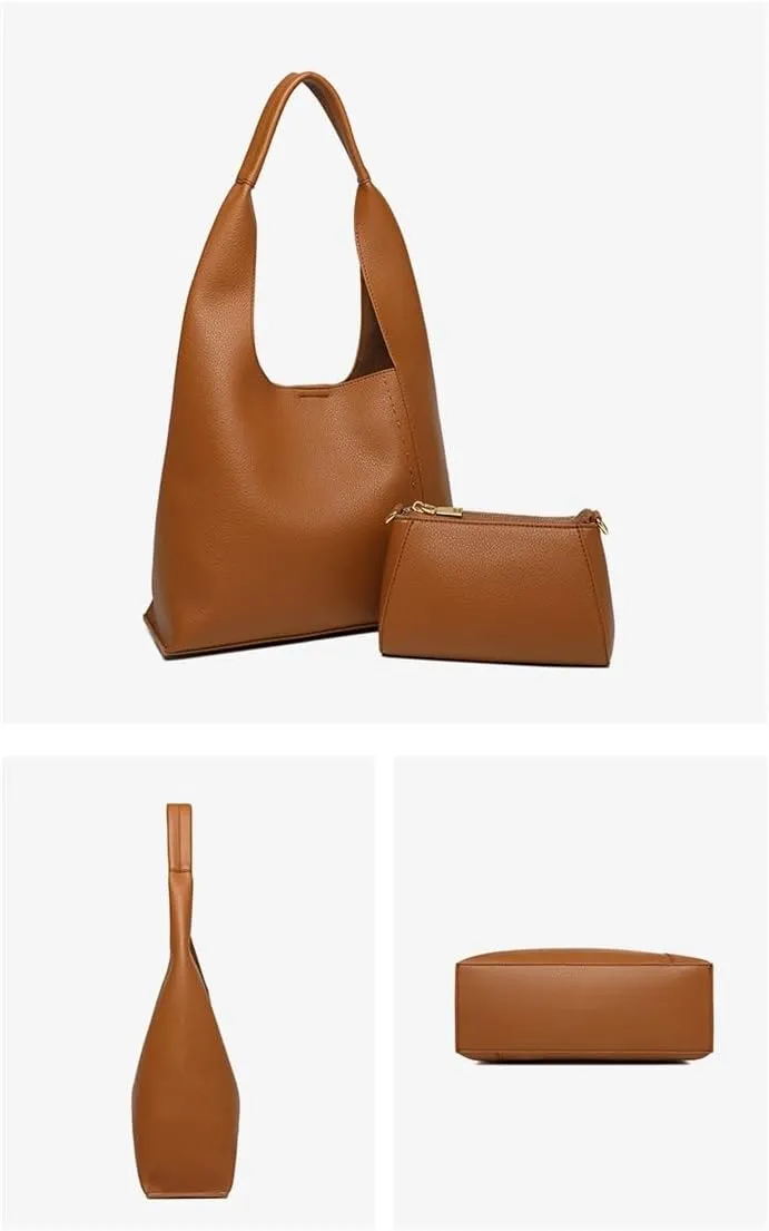 Ladies' Fashion Retro Underarm Bag Solid Color Soft Face Handheld Shoulder Bag Including Inner Bag(Gray)