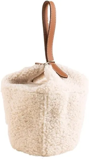 Lamb's wool handbag new senior sense of handbag fashion versatile bucket bag retro cosmetic bag Brown