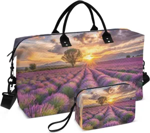 Landscape Lavender Field Sunset Duffel Bag for Traveling, Gym Bags with Multiple Interior Pockets for Women Men Toiletry Purse Included 20.5”x 1.9” x 13.8”