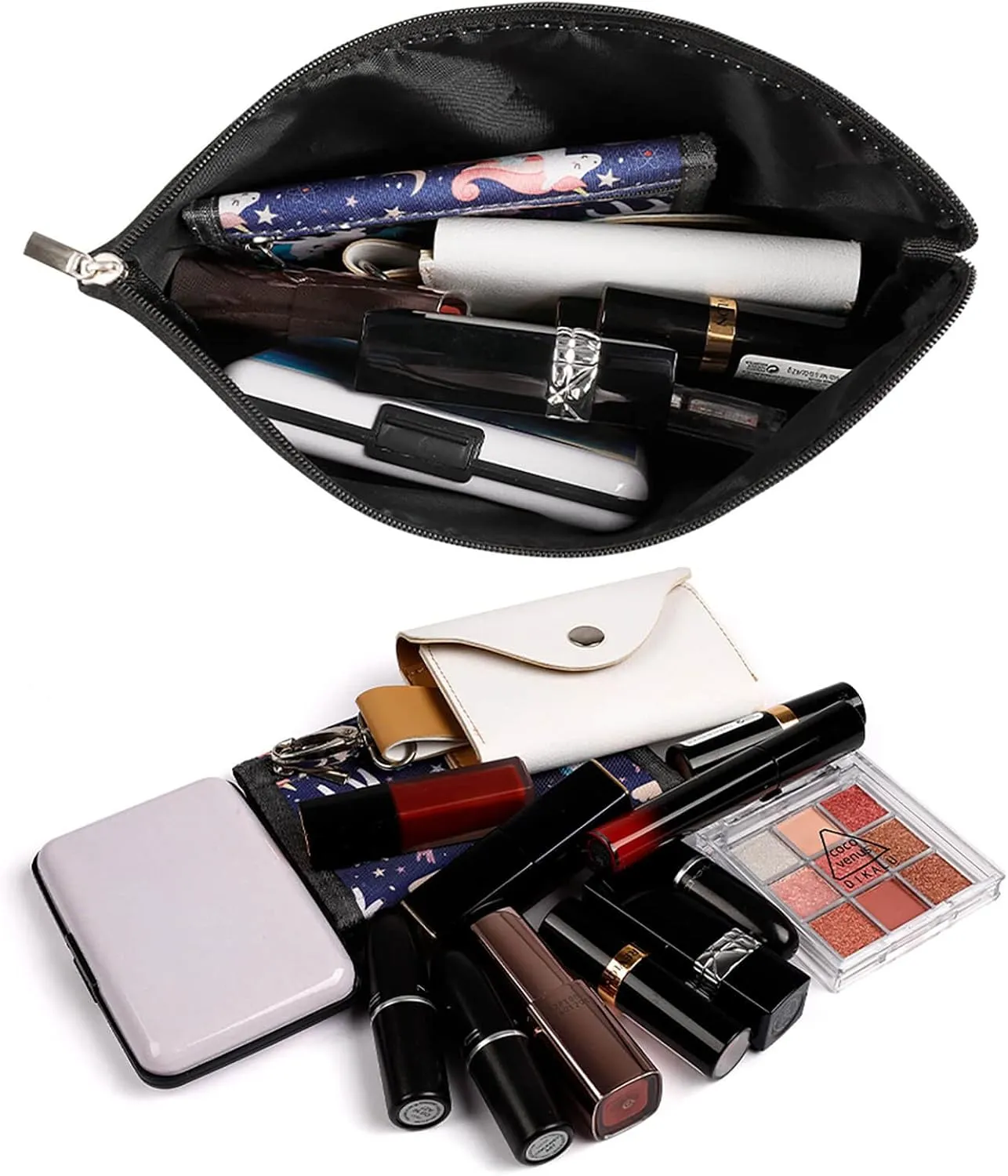Large Capacity Makeup Bags for Women Portable Leather with Zipper Travelling Makeup Bag Aircraft Plane at Sunset Printed