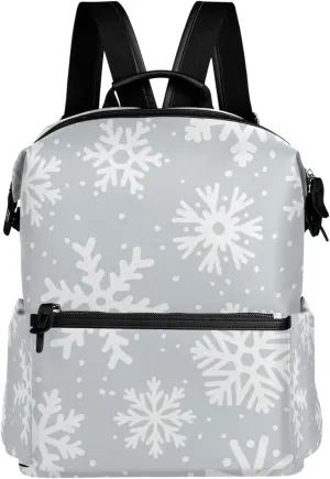 Large Laptop Backpack Travel Daypack - White Snowflakes Snowfall Casual Bag Lightweight Shoulder Bags for Women Teens