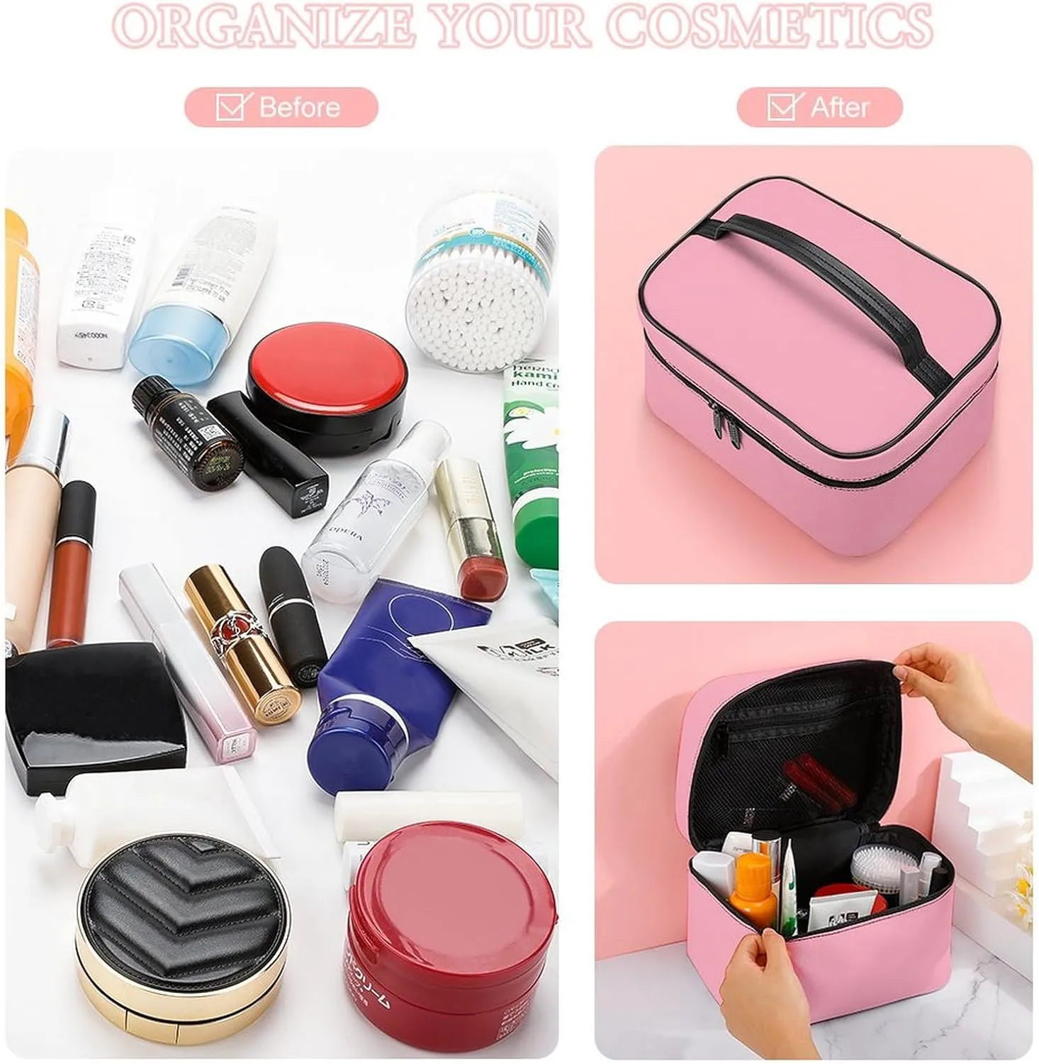 Large Makeup Bag, Solid Cherry Blossom Pink Cosmetic Bag for Women Girls, Portable Toiletry Bag, Travel Make Up Organizer Bag