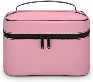Large Makeup Bag, Solid Cherry Blossom Pink Cosmetic Bag for Women Girls, Portable Toiletry Bag, Travel Make Up Organizer Bag
