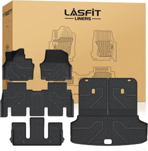 LASFIT Floor Mats & Backrest Mats & Cargo Mats for KIA EV9 2025 2024 6 Seats(Not Fit 7 Seats), All Weather TPE Custom Fit Floor Liners for Kia EV9 2024-2025 Full Set Car Mats, Black