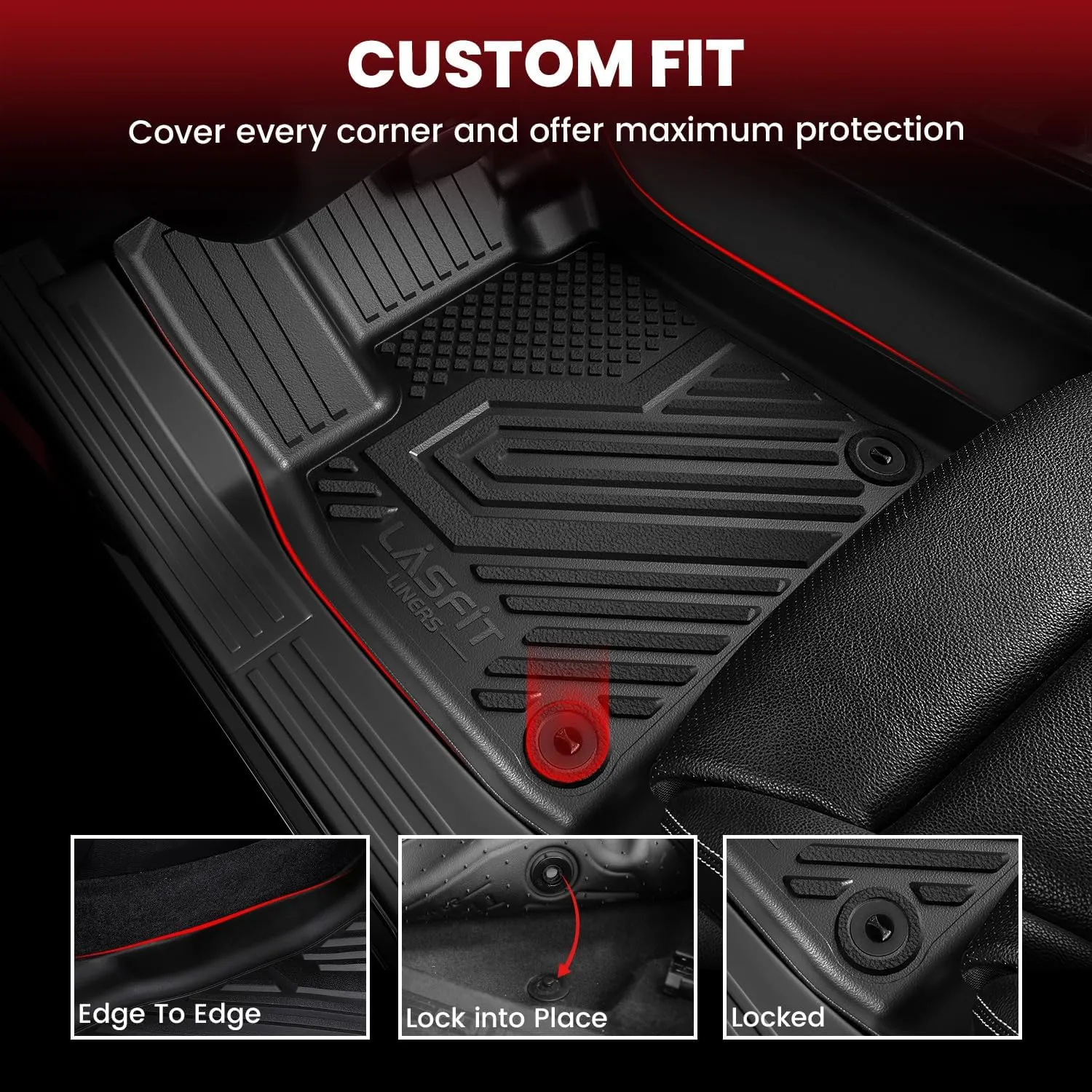 LASFIT Floor Mats & Backrest Mats & Cargo Mats for Mazda CX-90/CX-90 PHEV 2025 2024 7 Seats with 2nd Row Bucket Seats, All Weather TPE Custom Fit Floor Liners for CX-90/CX-90 PHEV Car Mats