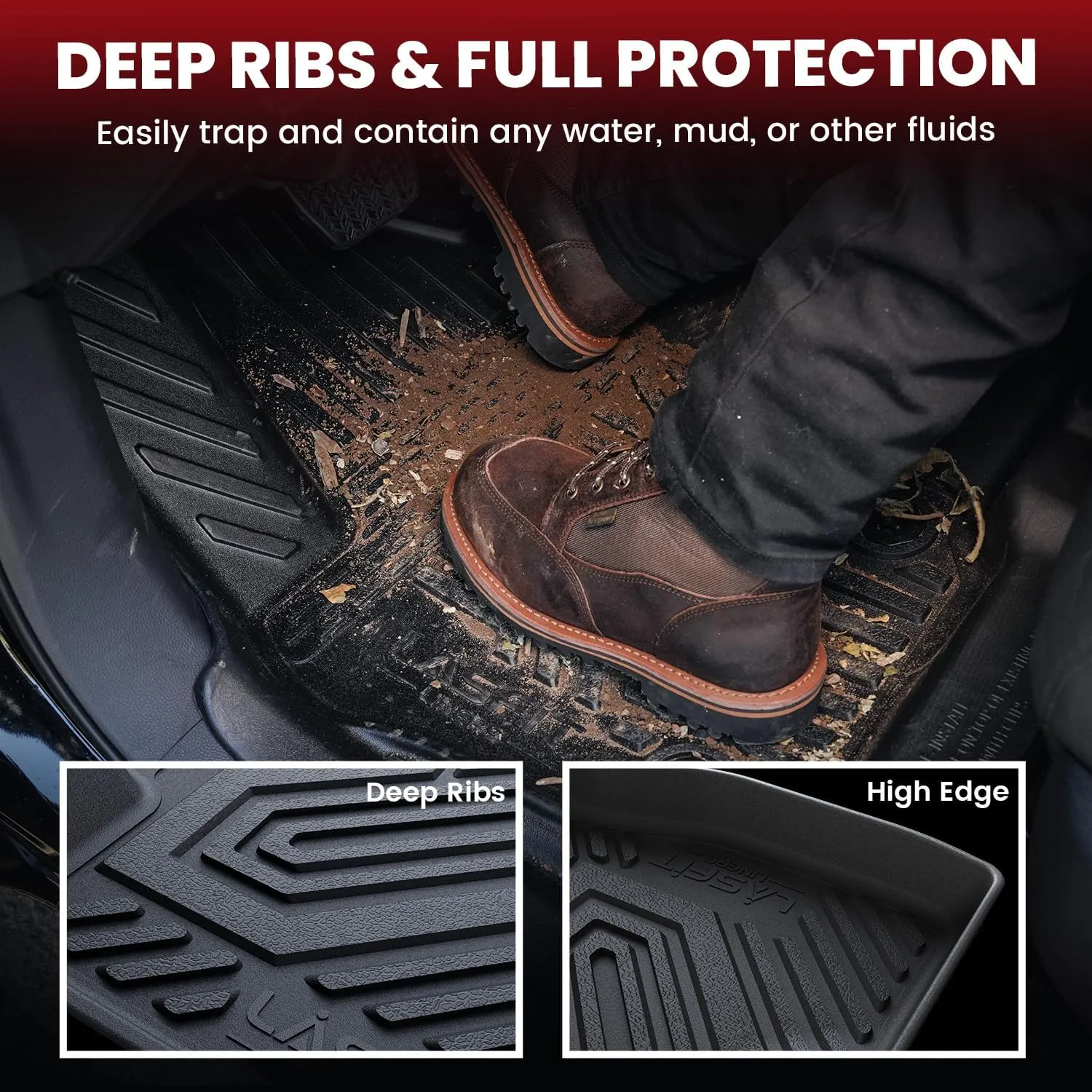 LASFIT Floor Mats & Backrest Mats & Cargo Mats for Mazda CX-90/CX-90 PHEV 2025 2024 7 Seats with 2nd Row Bucket Seats, All Weather TPE Custom Fit Floor Liners for CX-90/CX-90 PHEV Car Mats