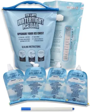 Leakproof Ice Bag & Condiment squeeze Tube Bundle - 2 Long Lasting Ice Packs for Coolers and 4 Pack Leak Proof condiment tubes