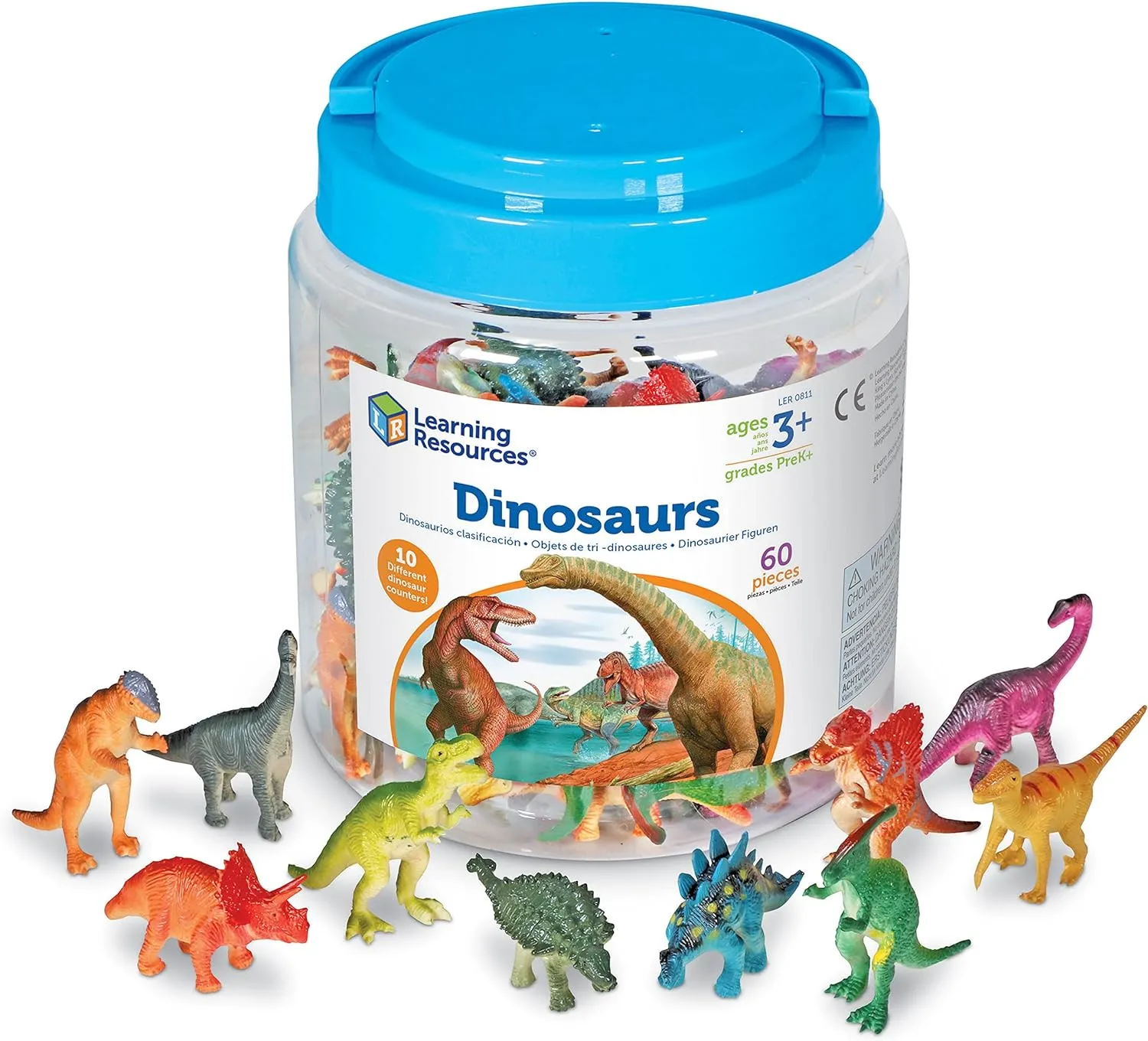 Learning Resources Dinosaur Counters, Set of 60 Colored Dinosaurs, Fine Motor Toy, Ages 3 , multi-color