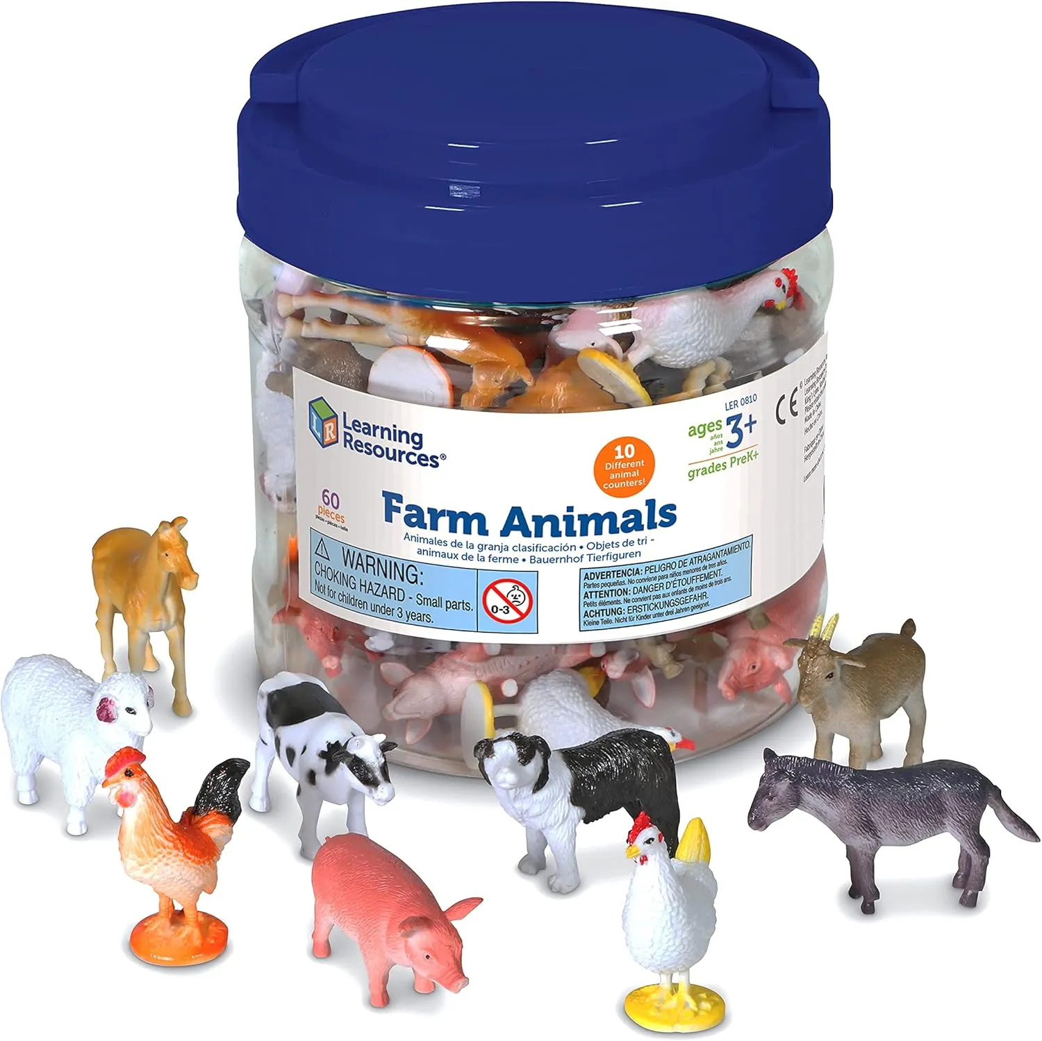 Learning Resources Farm Animal Counters - 60 Pieces, Ages 3  Toddler Learning Toys, Farm Animals Toys, Develops Counting and Matching Skills