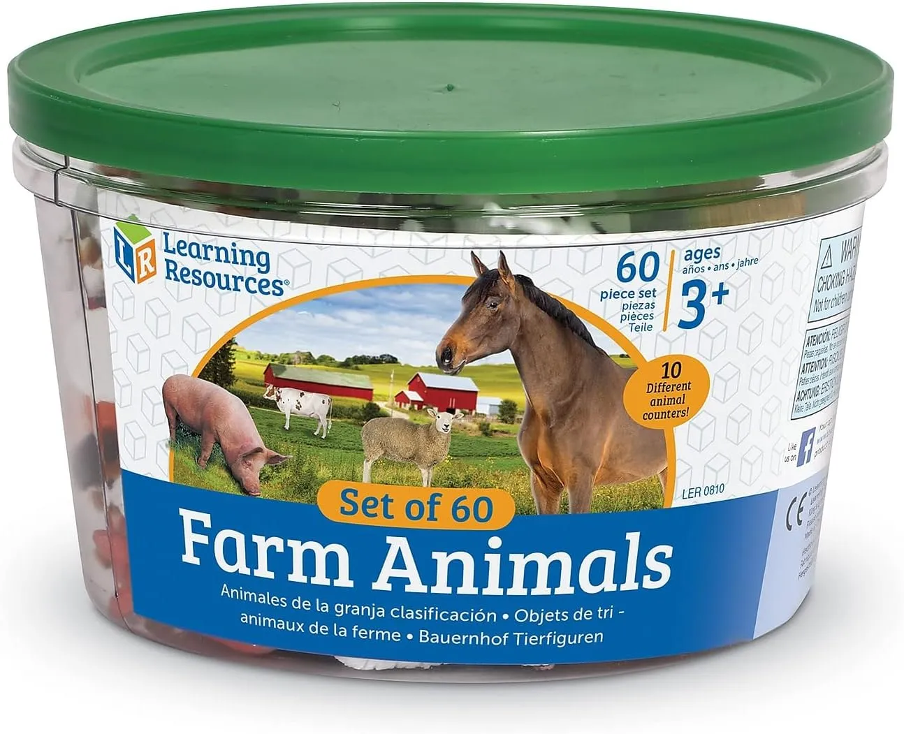 Learning Resources Farm Animal Counters - 60 Pieces, Ages 3  Toddler Learning Toys, Farm Animals Toys, Develops Counting and Matching Skills