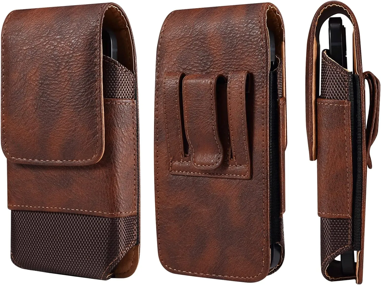Leather Cell Phone Belt Clip Holster, Phone Waist Bag Mens, 7.2" Small Universal Smartphone Holder with Belt Loop Shoulder Strap Carrying Case Phone Belt Pouch Card Slot Purse Wallet Fanny Pack Mens