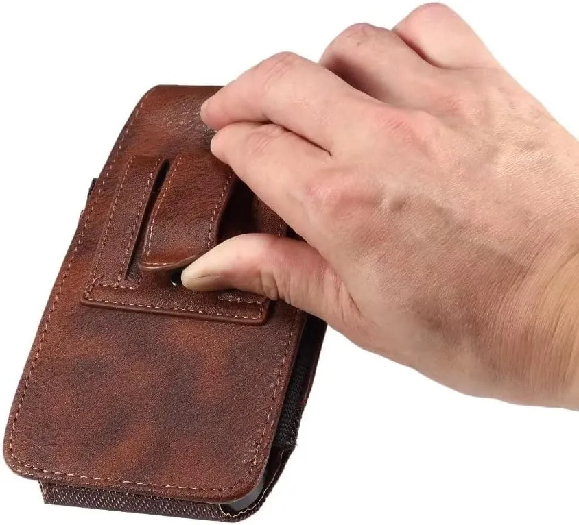 Leather Cell Phone Belt Clip Holster, Phone Waist Bag Mens, 7.2" Small Universal Smartphone Holder with Belt Loop Shoulder Strap Carrying Case Phone Belt Pouch Card Slot Purse Wallet Fanny Pack Mens