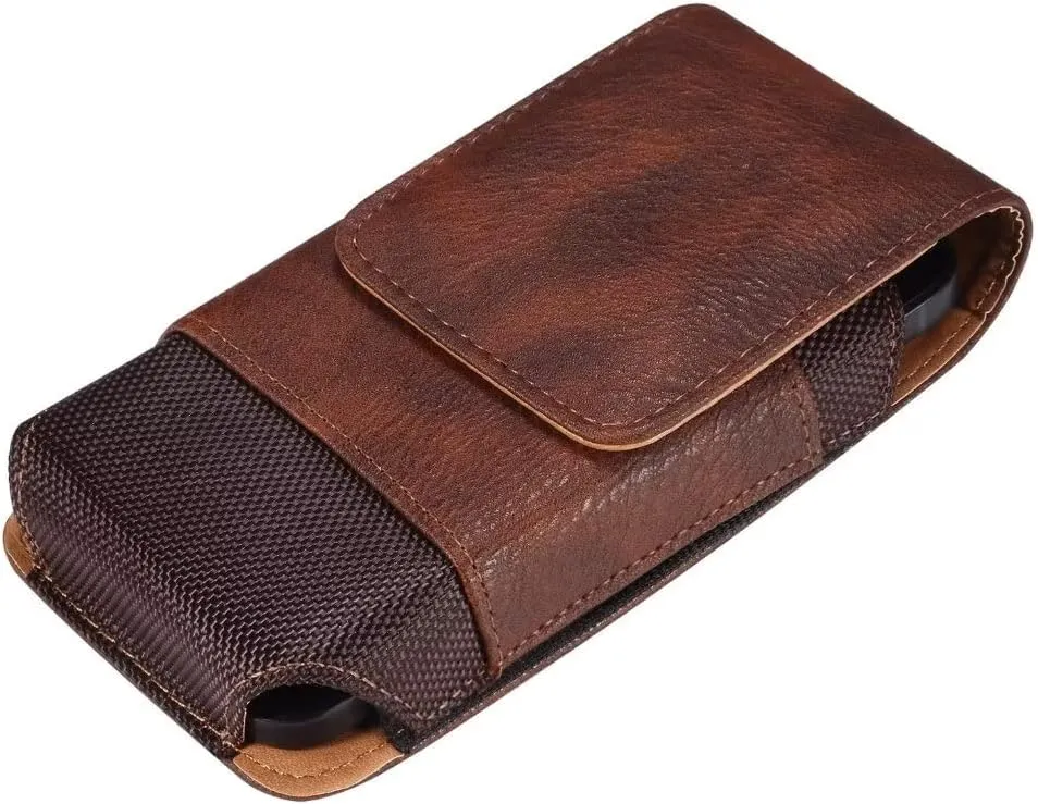 Leather Cell Phone Belt Clip Holster, Phone Waist Bag Mens, 7.2" Small Universal Smartphone Holder with Belt Loop Shoulder Strap Carrying Case Phone Belt Pouch Card Slot Purse Wallet Fanny Pack Mens