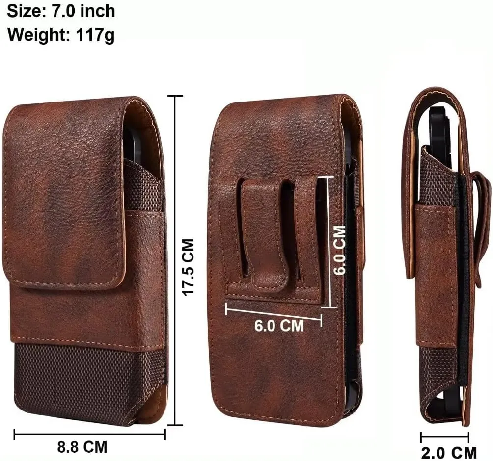 Leather Cell Phone Belt Clip Holster, Phone Waist Bag Mens, 7.2" Small Universal Smartphone Holder with Belt Loop Shoulder Strap Carrying Case Phone Belt Pouch Card Slot Purse Wallet Fanny Pack Mens