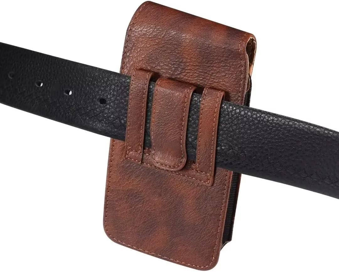 Leather Cell Phone Belt Clip Holster, Phone Waist Bag Mens, 7.2" Small Universal Smartphone Holder with Belt Loop Shoulder Strap Carrying Case Phone Belt Pouch Card Slot Purse Wallet Fanny Pack Mens