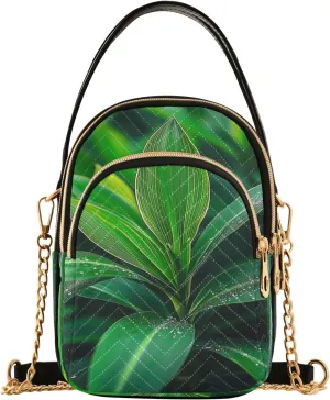 Leaves and Water Droplets Women Trendy Quilted Crossbody Bag Sling Bags Handbags with Chain Strap Travel Cross Body Cell Phone Purses Bags