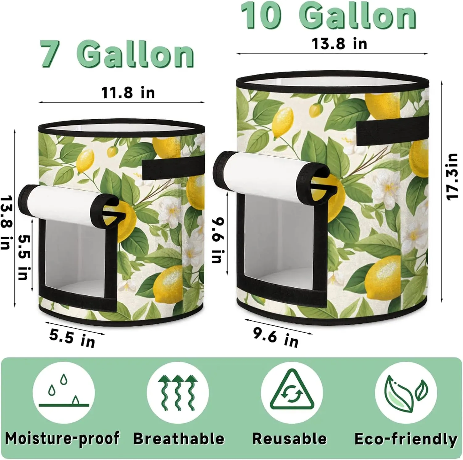 Lemons Plants Grow Bags 7 Gallon Thickened Nonwoven Plant Pot Flowers Vegetable Fruit Plant Grow Bag with Handle Garden Plant Bag Outdoor 2 Pack