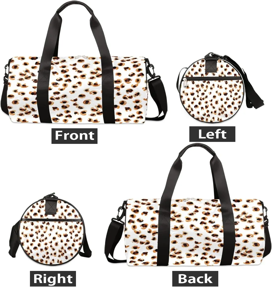 Leopard Gold White Gym Bag Small Gym Duffel Bags for Men Women Overnight Weekender Bag Lightweight Sport Duffle Bag Carry On Gymbag