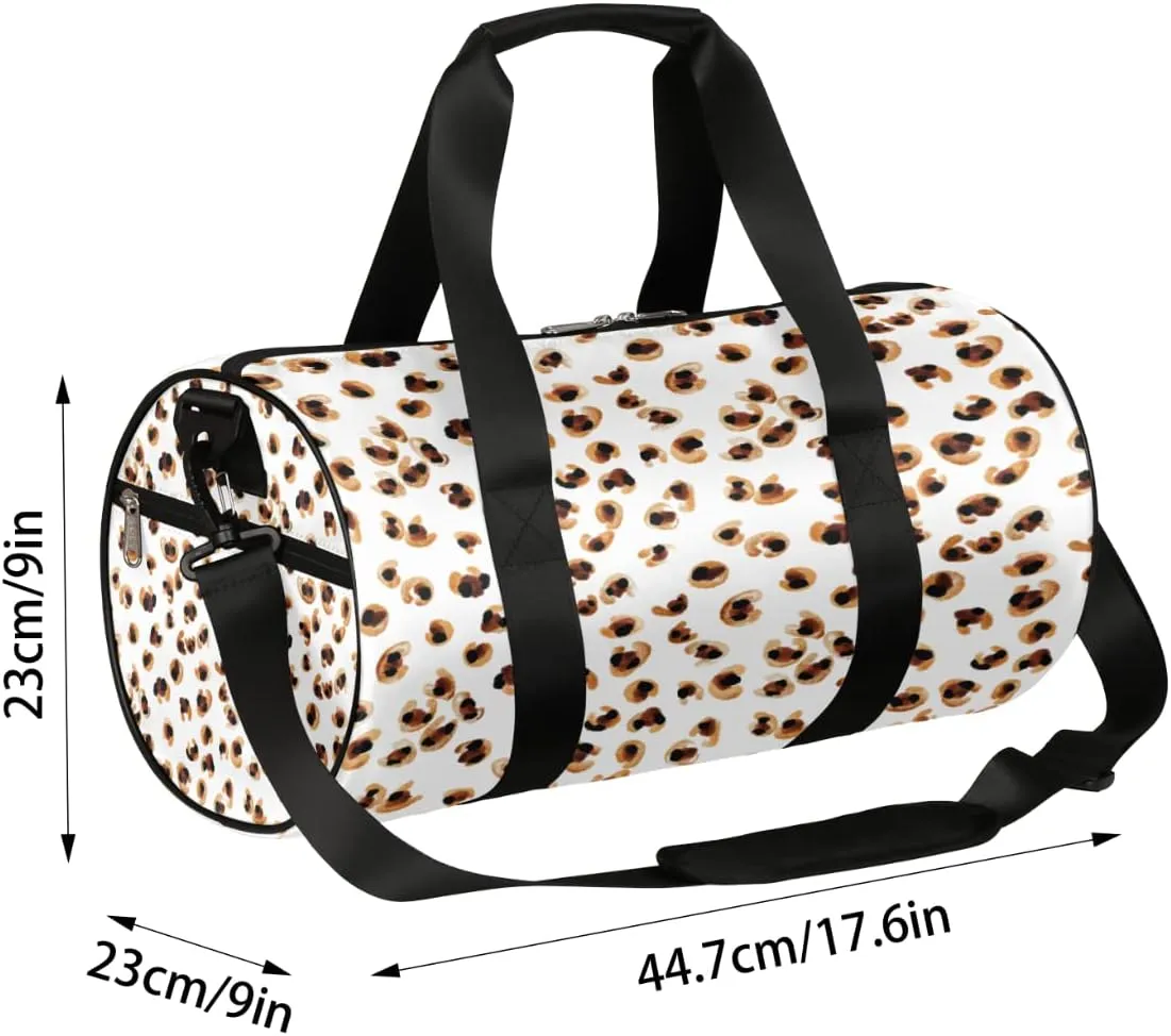 Leopard Gold White Gym Bag Small Gym Duffel Bags for Men Women Overnight Weekender Bag Lightweight Sport Duffle Bag Carry On Gymbag