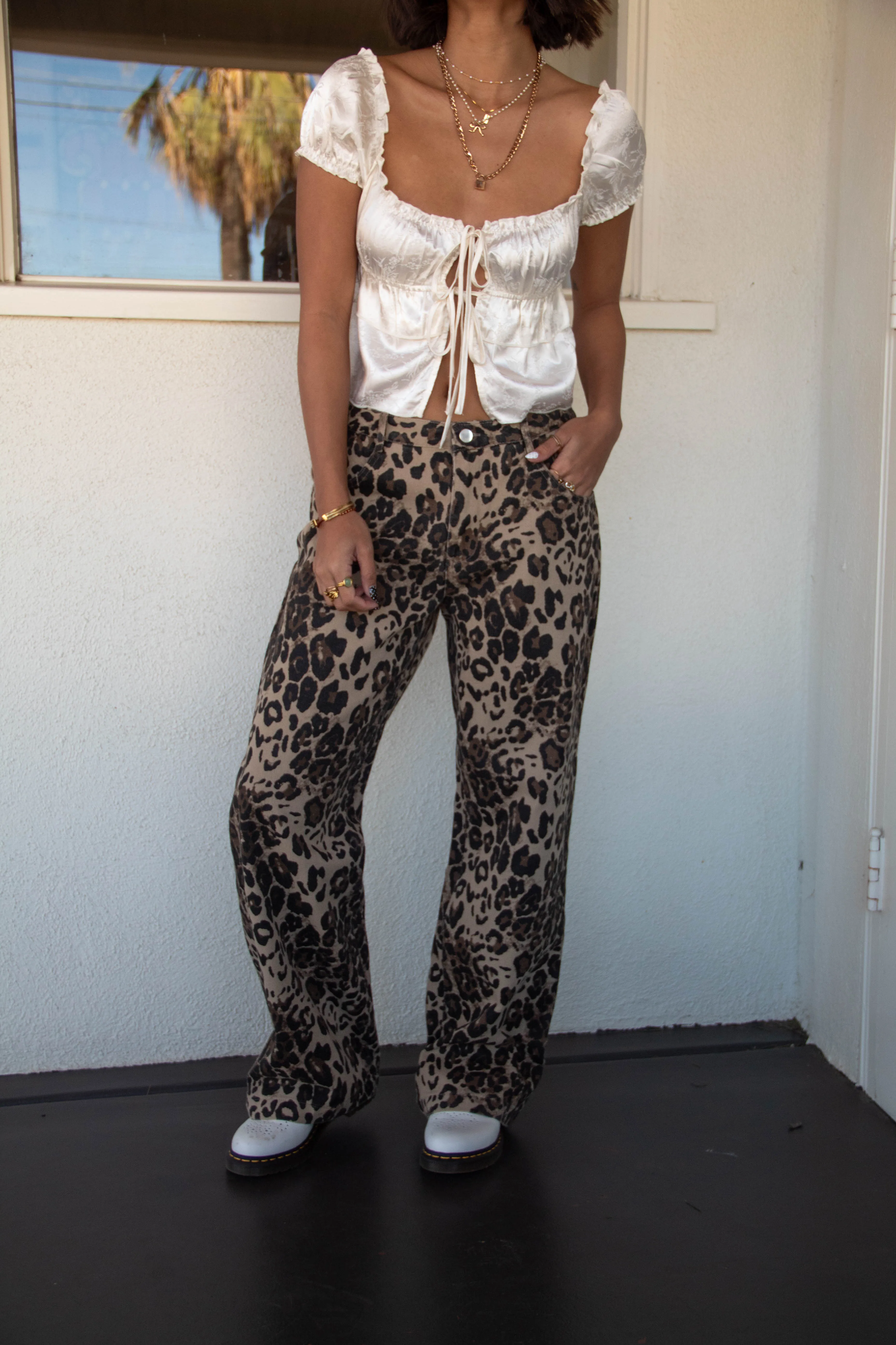 Leopard Print Denim Pants