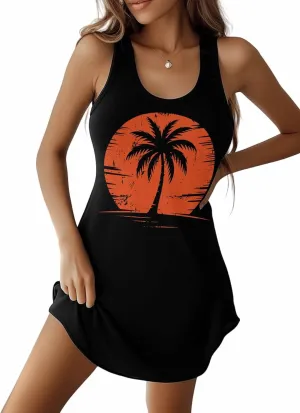 Libaoge Nightgowns for Women Coconut and Sunset Sleeveless Sleepwear Racerback Women's Nightgowns & Sleepshirts S-4XL