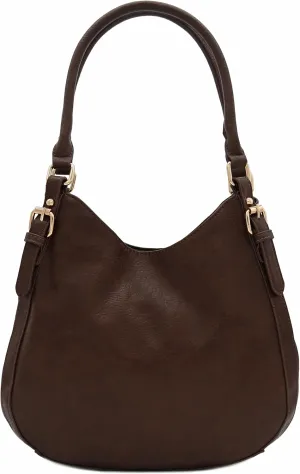 Lightweight 3 Compartment Faux Leather Medium Hobo Bag