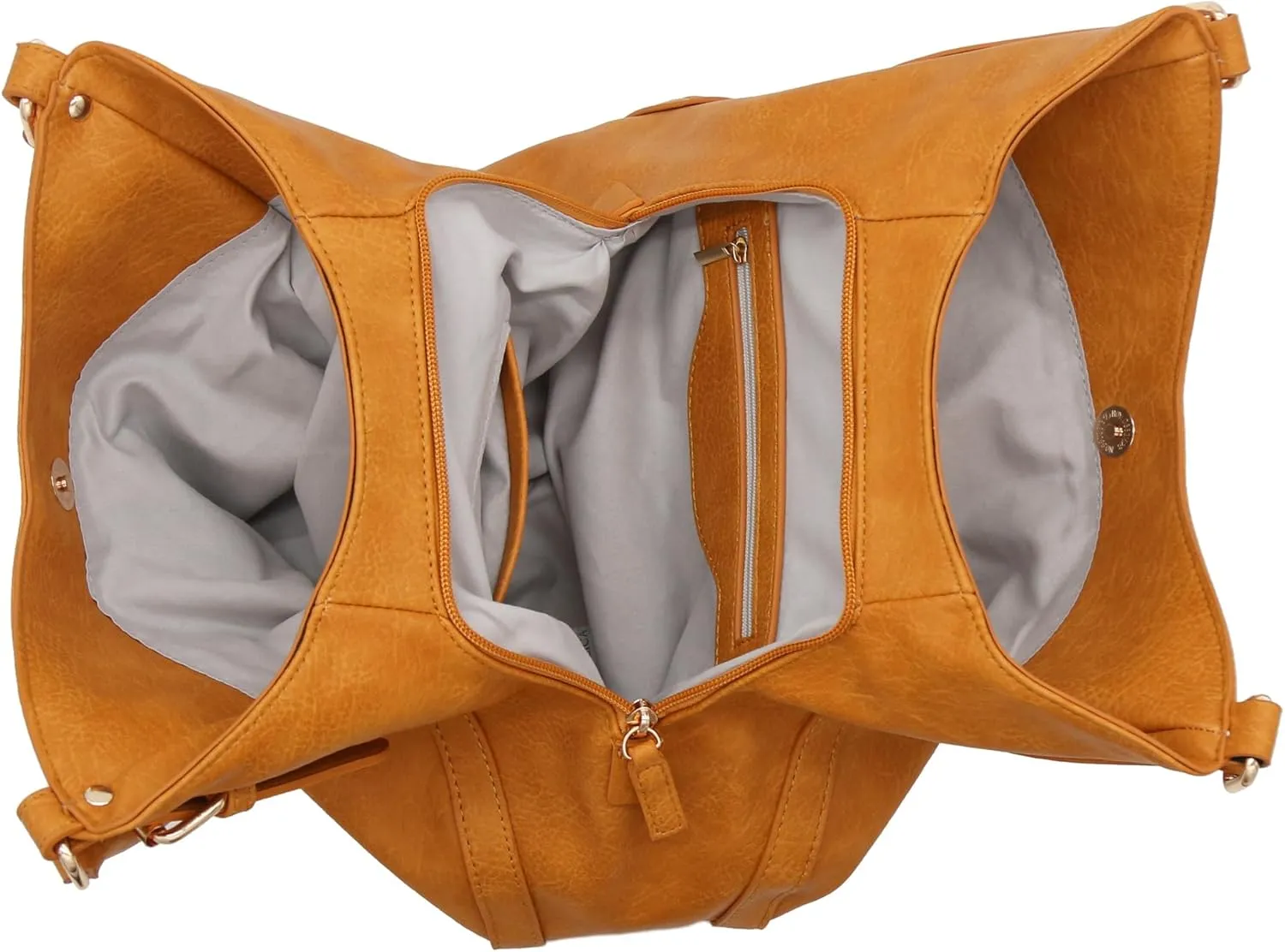 Lightweight 3 Compartment Faux Leather Medium Hobo Bag