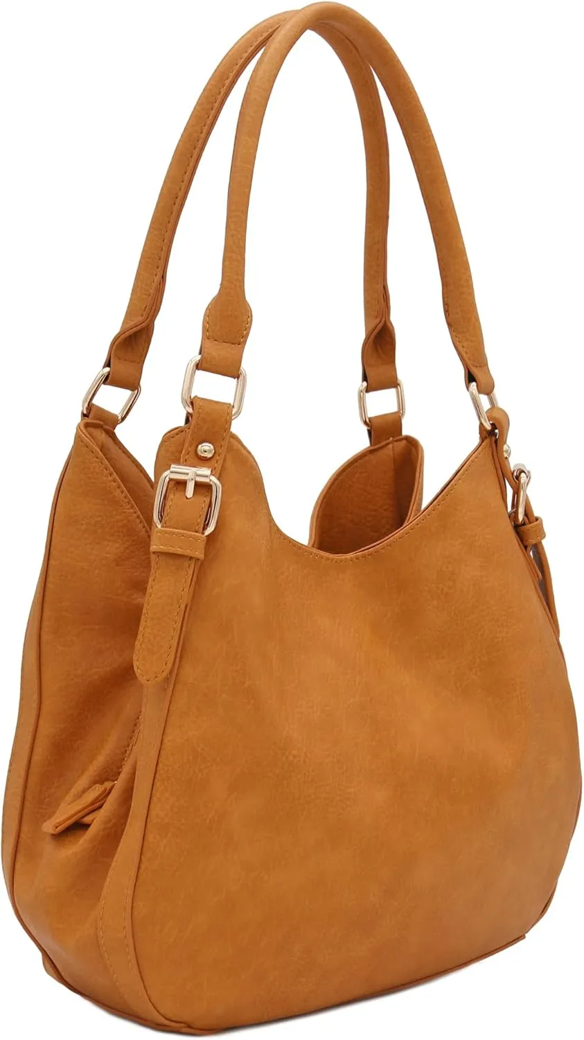 Lightweight 3 Compartment Faux Leather Medium Hobo Bag