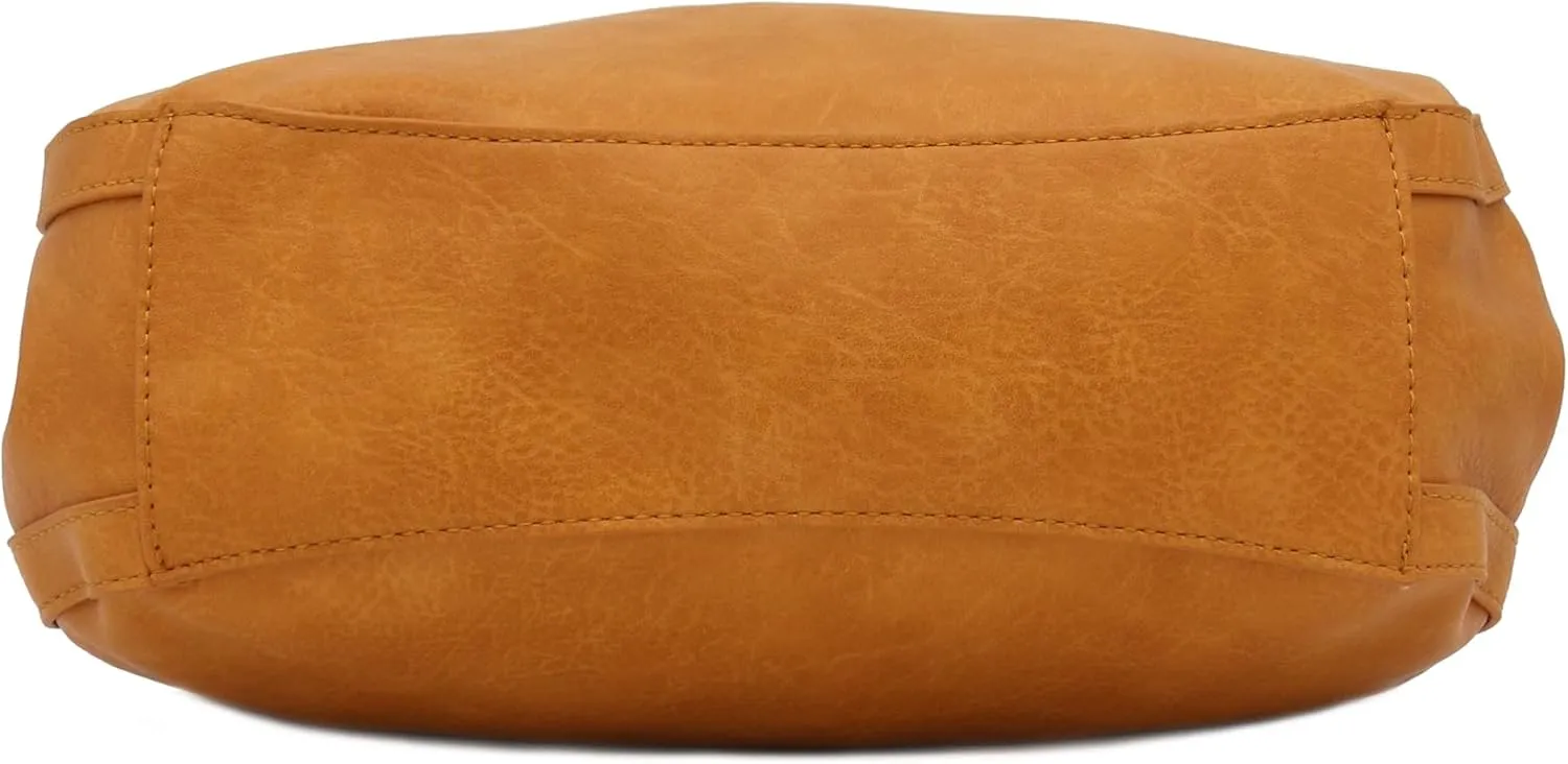 Lightweight 3 Compartment Faux Leather Medium Hobo Bag