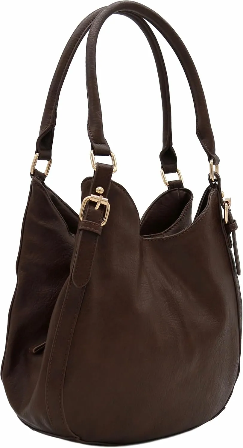 Lightweight 3 Compartment Faux Leather Medium Hobo Bag