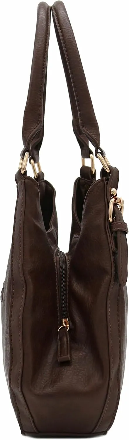 Lightweight 3 Compartment Faux Leather Medium Hobo Bag