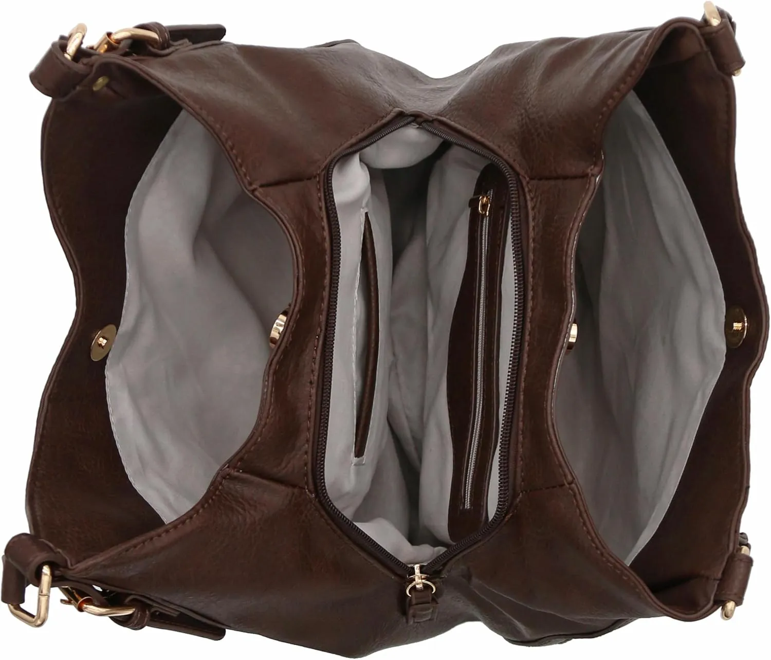 Lightweight 3 Compartment Faux Leather Medium Hobo Bag