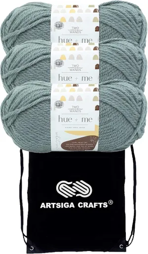 Lion Brand Hue & Me Harbor 617-106 (3-Skeins - Same Dye Lot) Chunky Bulky #5 Acrylic, Wool Yarn for Crocheting and Knitting with Project Bag