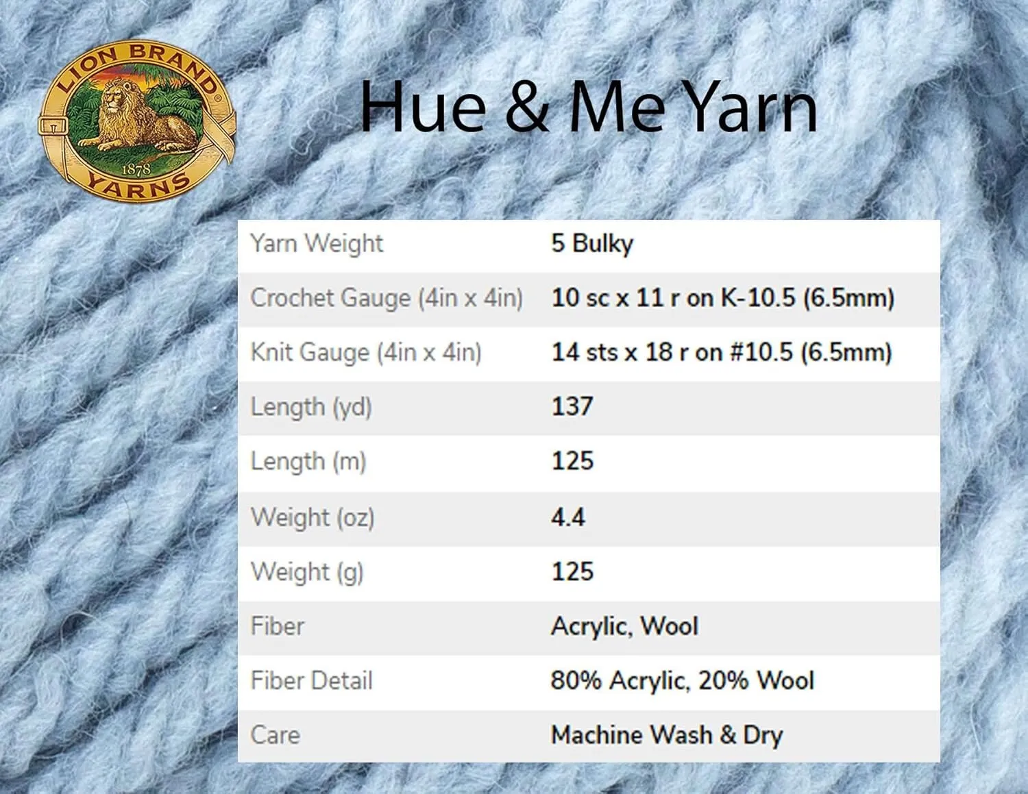 Lion Brand Hue & Me Harbor 617-106 (3-Skeins - Same Dye Lot) Chunky Bulky #5 Acrylic, Wool Yarn for Crocheting and Knitting with Project Bag
